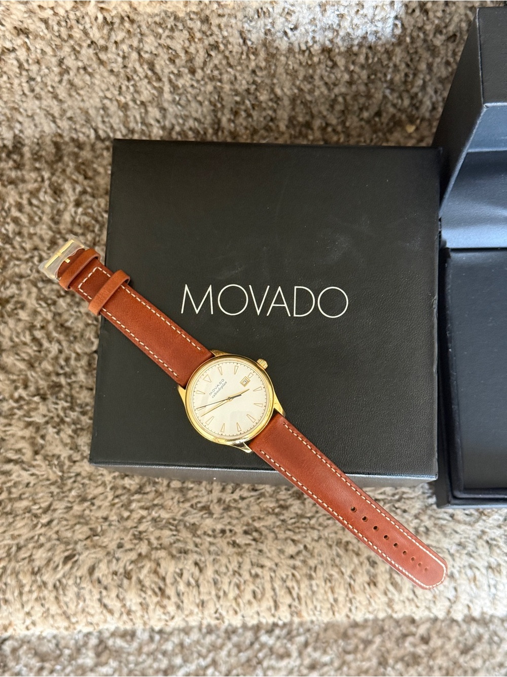 MOVADO Heritage Calendoplan Ivory Dial brown Leather Strap Men's Watch
